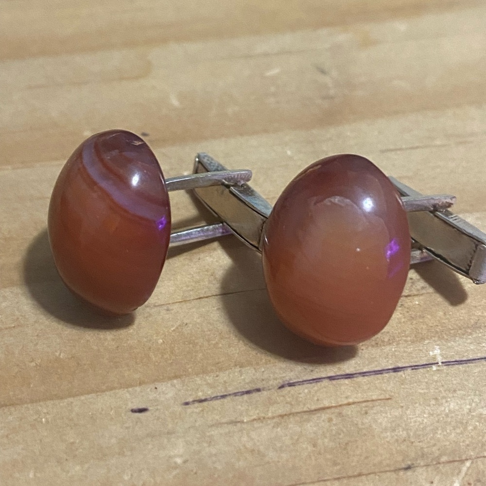 Carnelian Stone Sterling Silver Cuff Links